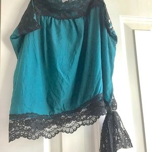 Meg & ginGer dark  turquoise silk lace camisole tank size M